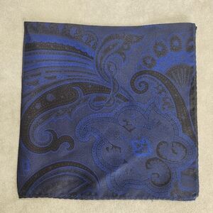 Cremieux Pocket Square Blue Night Black Paisley 100% Silk Pochette Formal New$35
